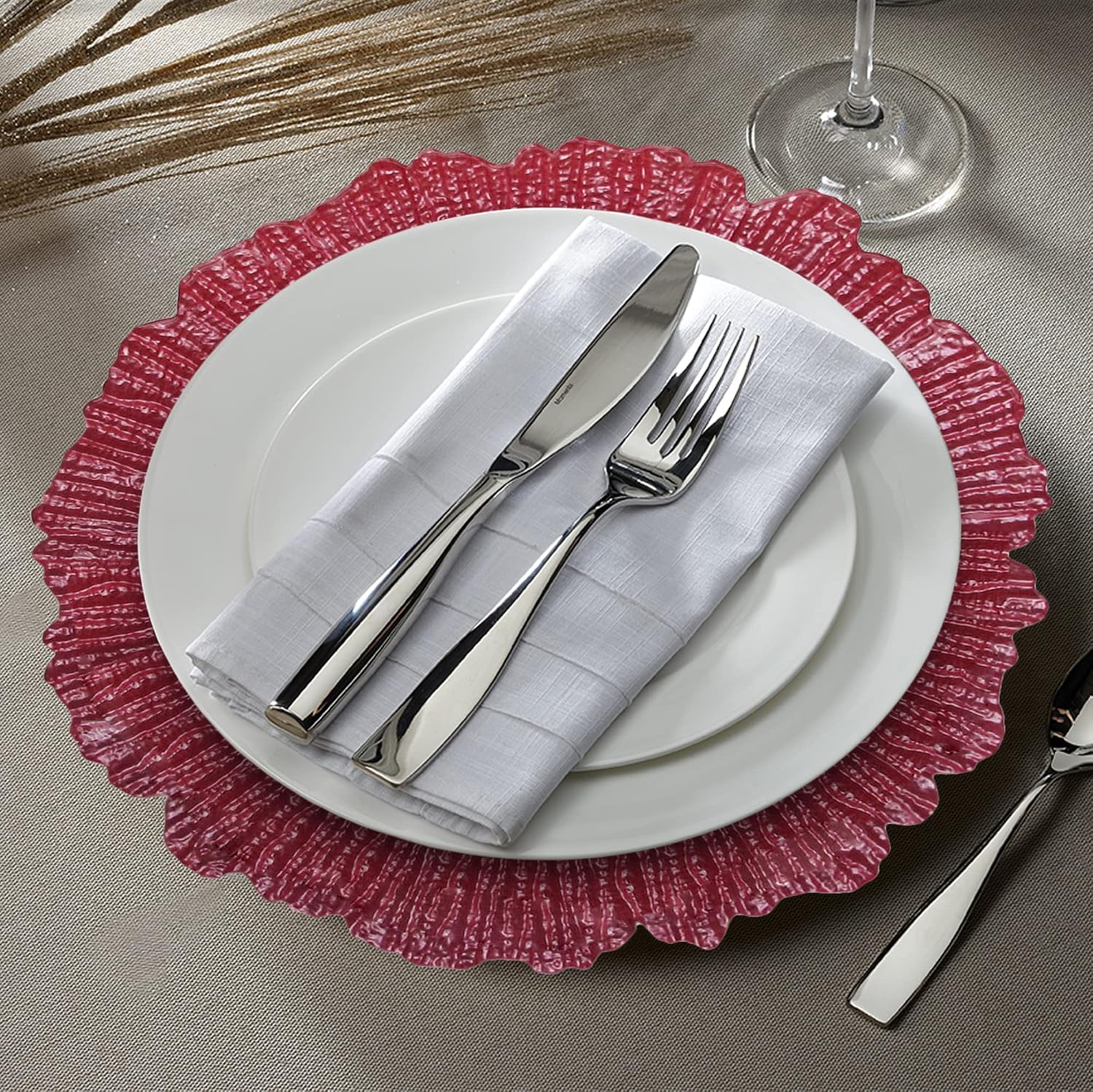 ChargeIt by Jay Reef Glass Charger Plate, Pink, 13"