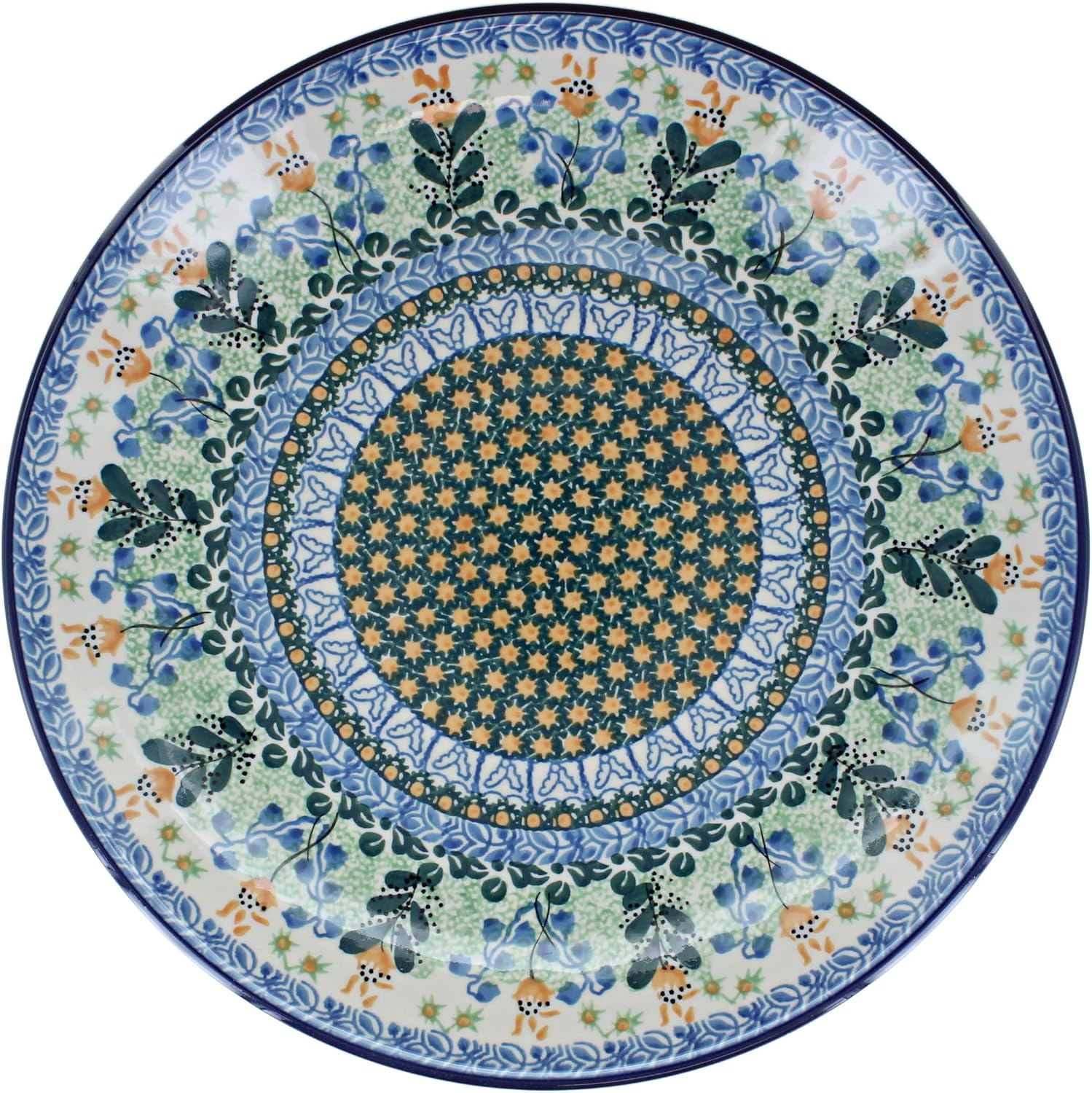 Polmedia Polish Pottery Dinner Plate UNIKAT - Bluebells And Irises Pattern Handmade in Boleslawiec Poland by Ceramika Artystyczna + Certificate of Authenticity