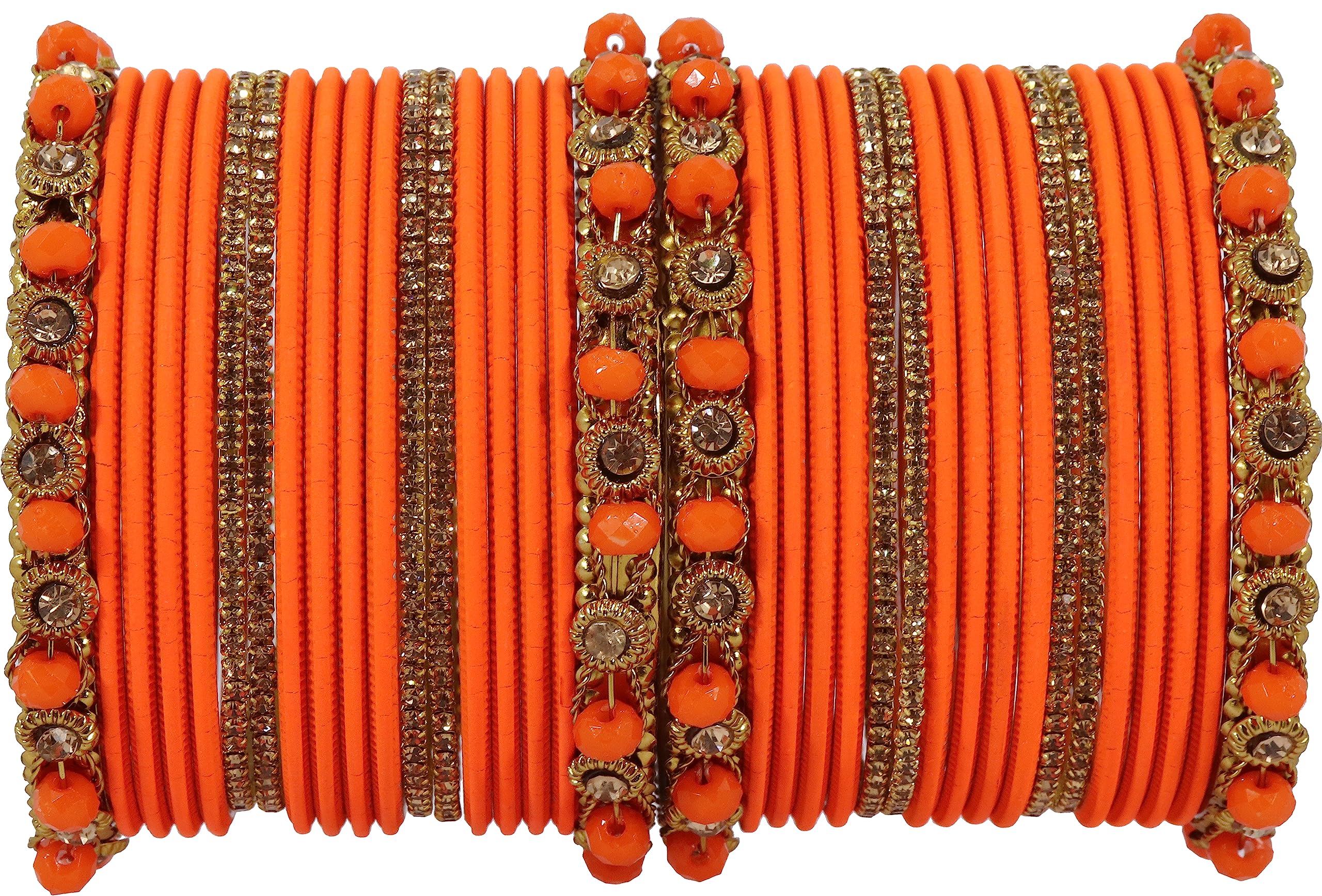 NMII Metal with Zircon Gemstone and Pearls Adorned Bangles Set For Girls and Women I Traditional Bangles Set, Bangle Bracelet Set, (F174-Orange-2.6 Inches), Pack Of 36 Bangles (B0C7QND9V7) Amazon Price History, Amazon Price Tracker