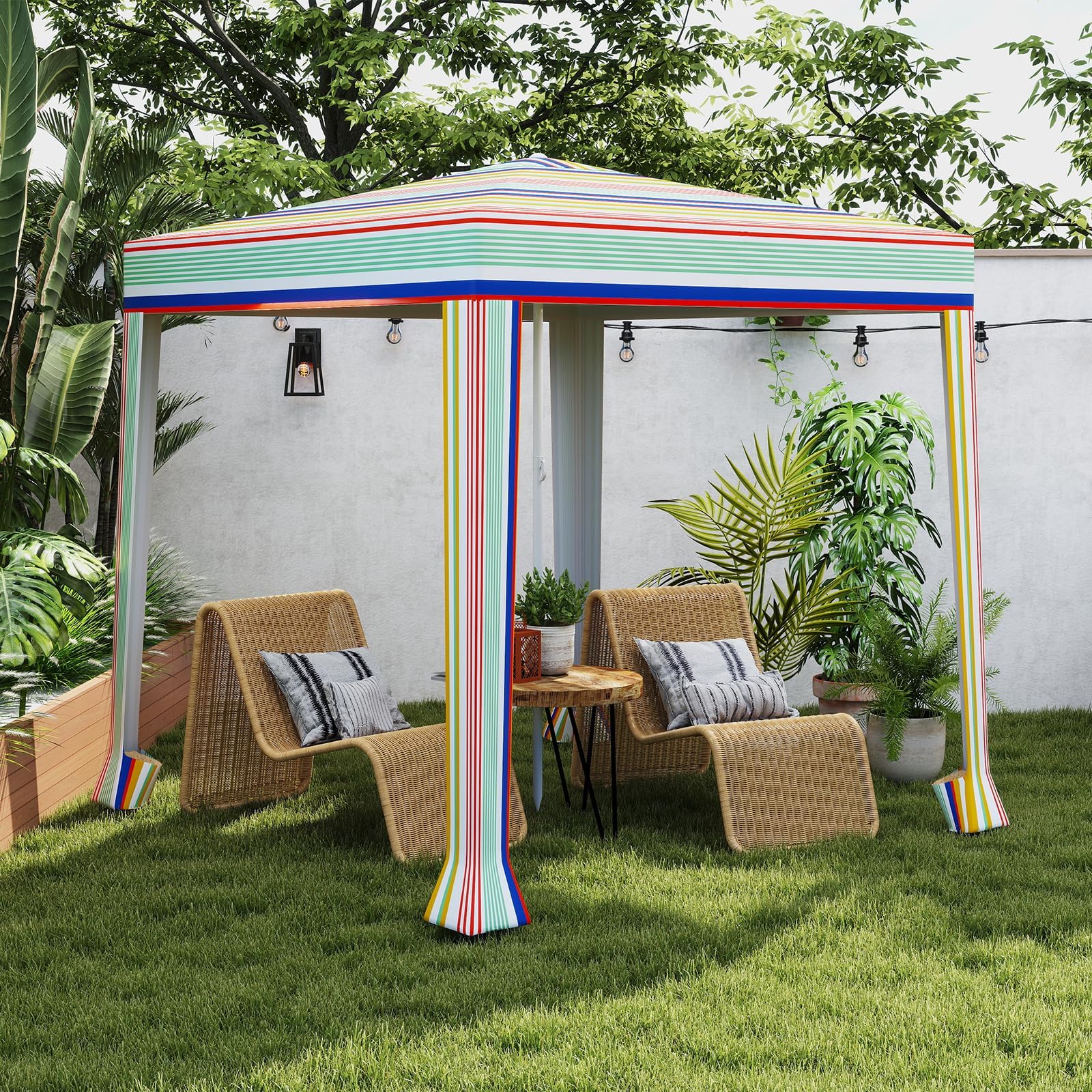 COSTWAY Sombrilla Playa Grande, 200 X 200 CM, Techo Ventilado, Protección Solar, Parasol Jardin Cuadrda con Bolsa De Transporte, 4 Sacos De Arena, Protección Solar Exterior (Colorido)
