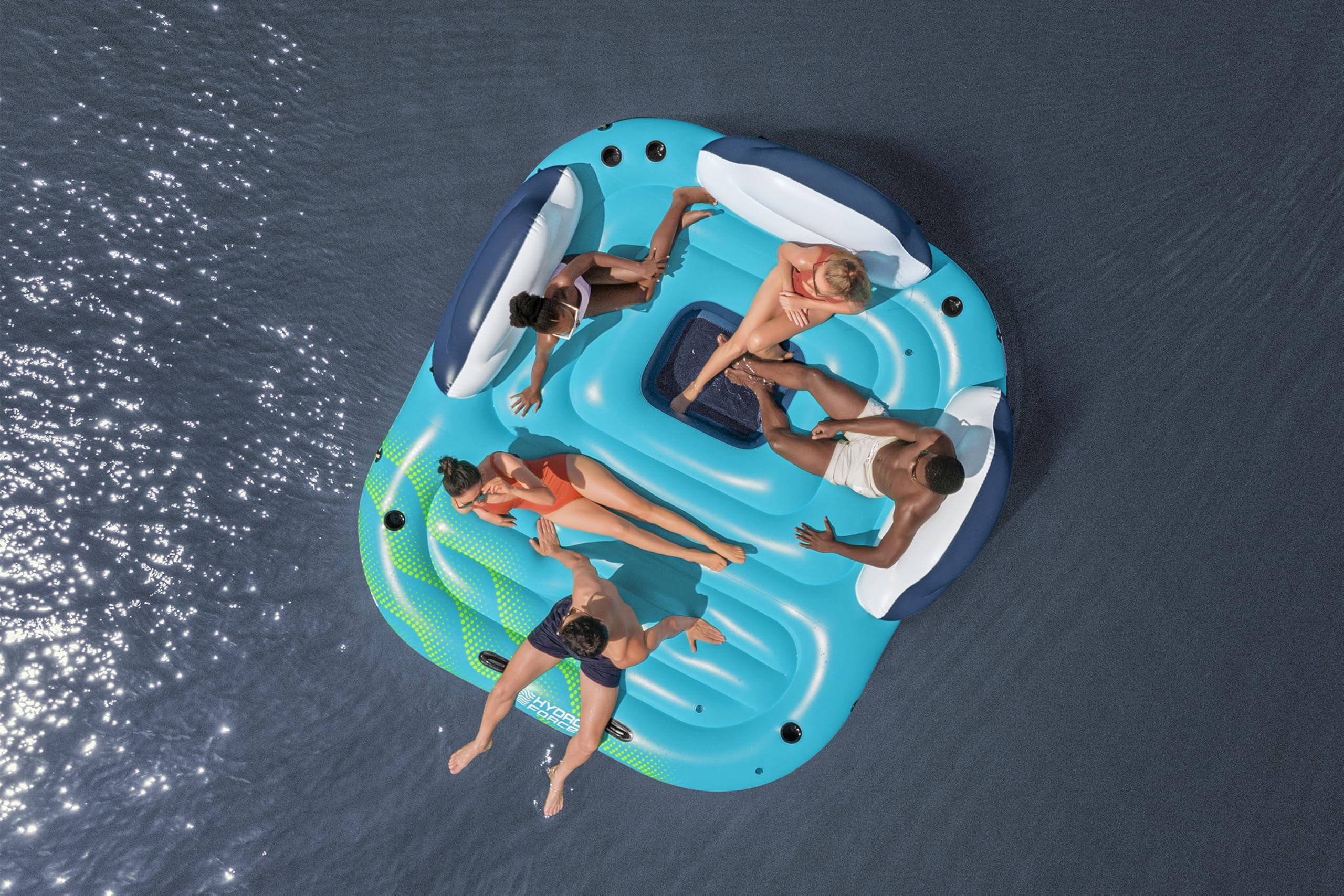 Bestway Hydro Force Badeinsel für 5 Personen 280x257x81 cm – XXL Sonnenlounge aufblasbar mit Sonnendach & Getränkehalter, Schwimminsel für Pool & See, belastbar bis 500 kg