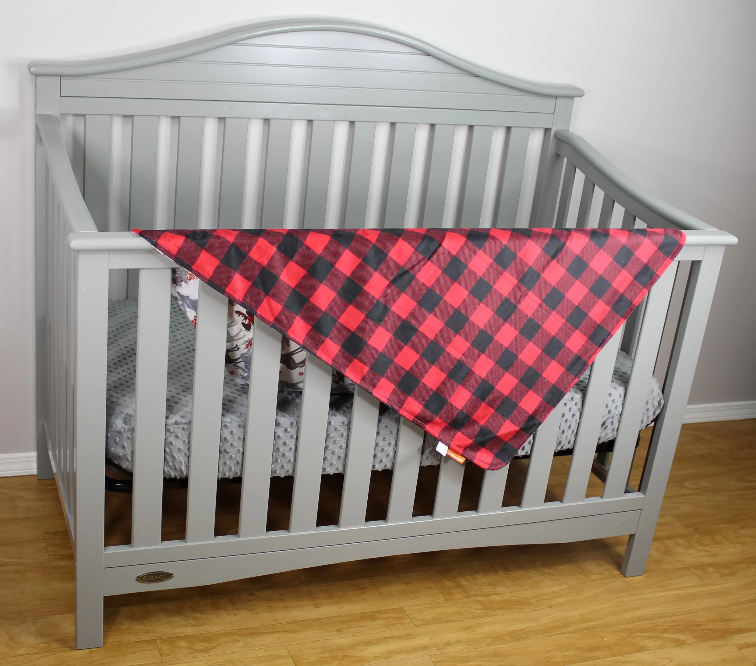 Dear Baby Gear Luksusowe koce dziecięce, niestandardowy nadruk Minky odwracalny łoś i czerwony czarny krata, 90 cm na 69 cm