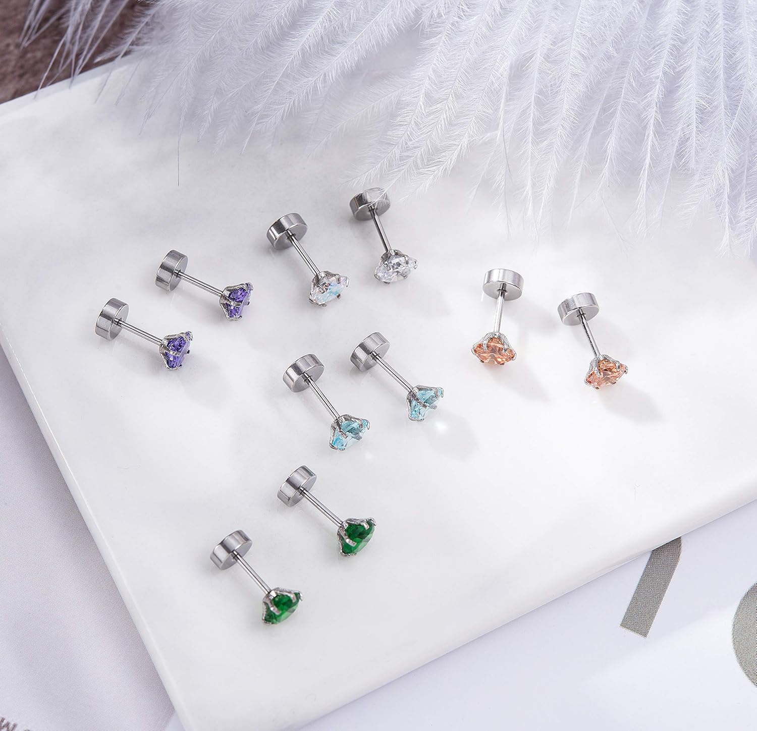 15 Pairs 20G 316L Stainless Steel CZ Stud Earrings for Women Men Cartilage Screwback Earring Set 2-6mm - Image 3