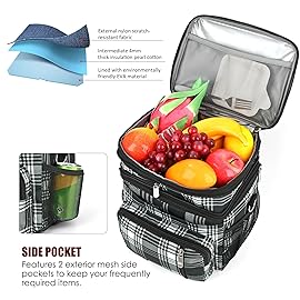 MIYCOO Lunch Bag & Lunch Box for Women Men, Double Deck Leakproof Insulated Soft Large Adult Camping Cooler bag for Work, Beach, Picnic, Travel (Checkered Black and White, 15L)