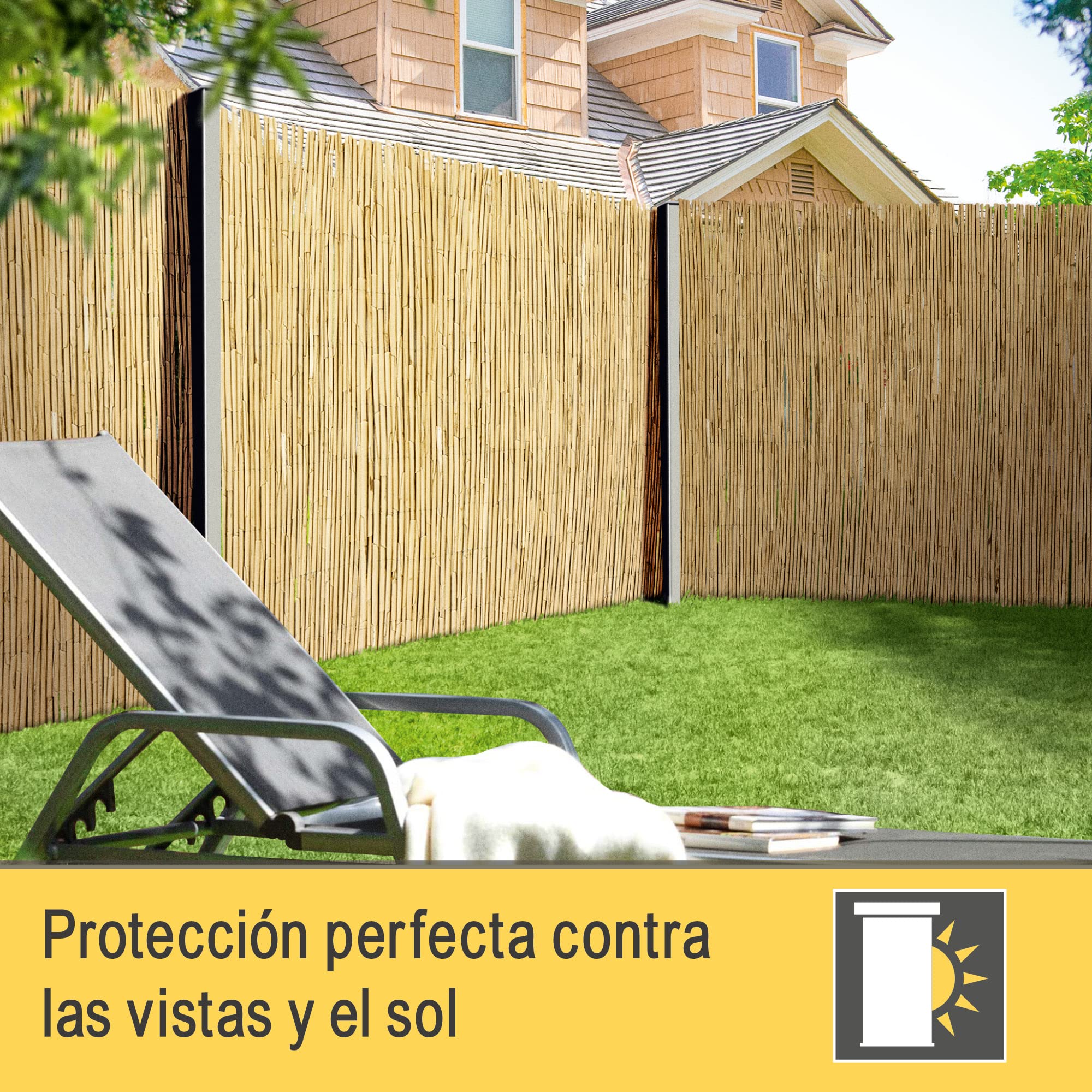 Sol Royal estera jardín de caña natural junco protección visual balcones | 140x600cm (A x L) para valla o balcón terrazas barandas privacidad cañizo pantalla interior exterior SolVision S36
