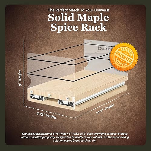 Miniatura 4 de Vertical Spice Cajón de almacenamiento de arce macizo, estante deslizante para especias, organizadores y almacenamiento de despensa, organizador de