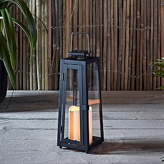 Lights4fun, Inc. Black Metal Solar Powered LED Fully Weatherproof Outdoor Garden & Patio Flameless Candle Lantern