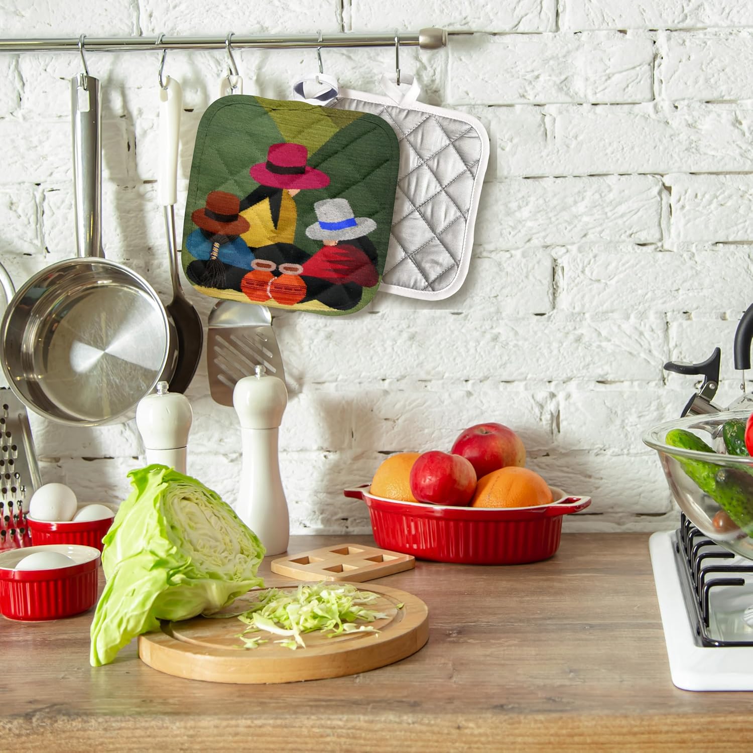 3D Rose Ecuador-Otavalo-Textiles by Peguche Weavers-Sa07 Kwi0106-Kymri Wilt Pot Holder, 8" x 8"