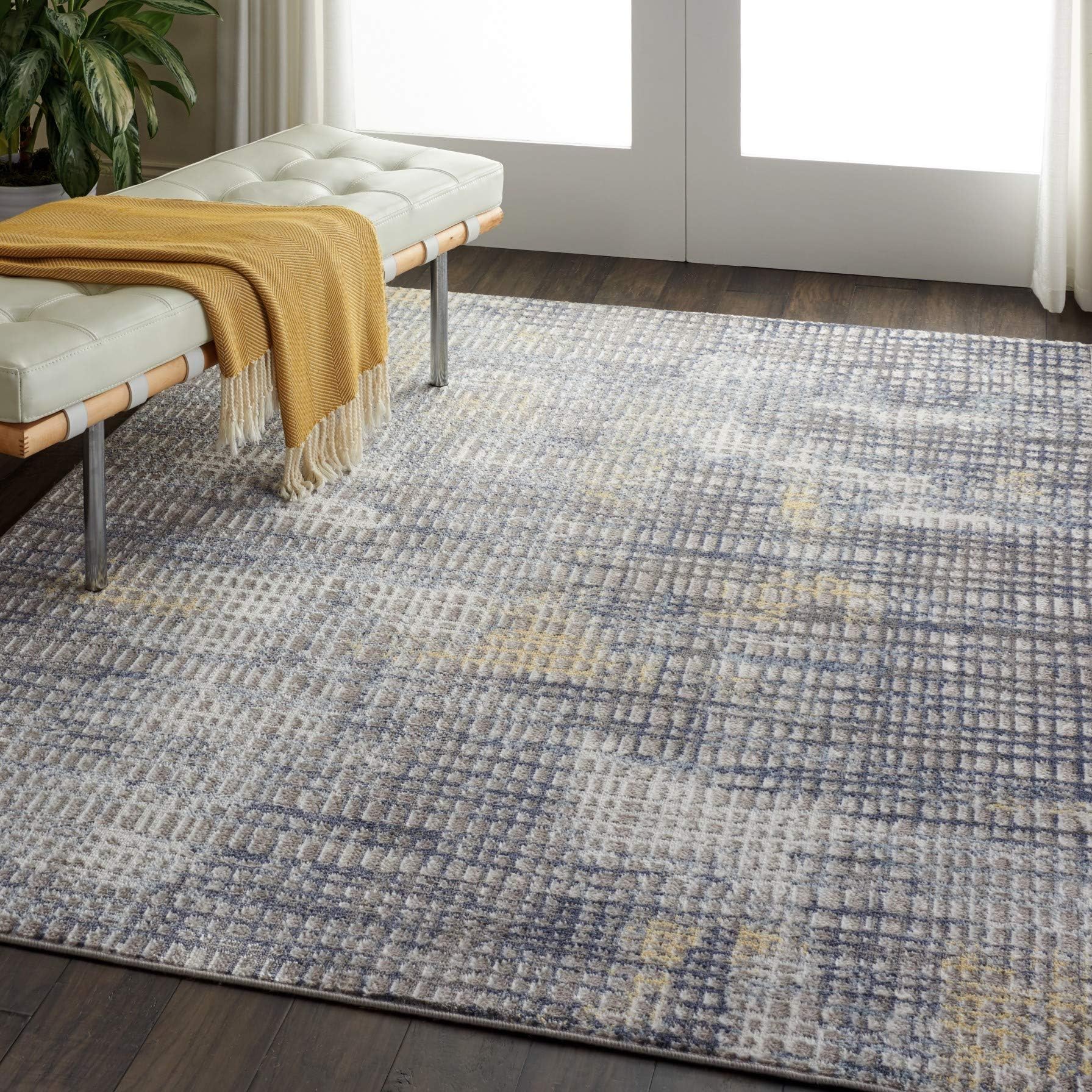 Amazon Brand - Movian Veleka Rectangular Area Rug, 182.9 cm x 121.9 cm (L x W), Geometric Pattern, Grey/Blue/Yellow