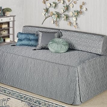Cambridge Classic Luxury Bedding, Warm Gray, 5 Piece Daybed Set | Luxury Polyester Satin, Elaborate Damask Quilting, Hollywood Daybed Cover, 2 Bolster Shams, 2 Bolster Pillow Inserts