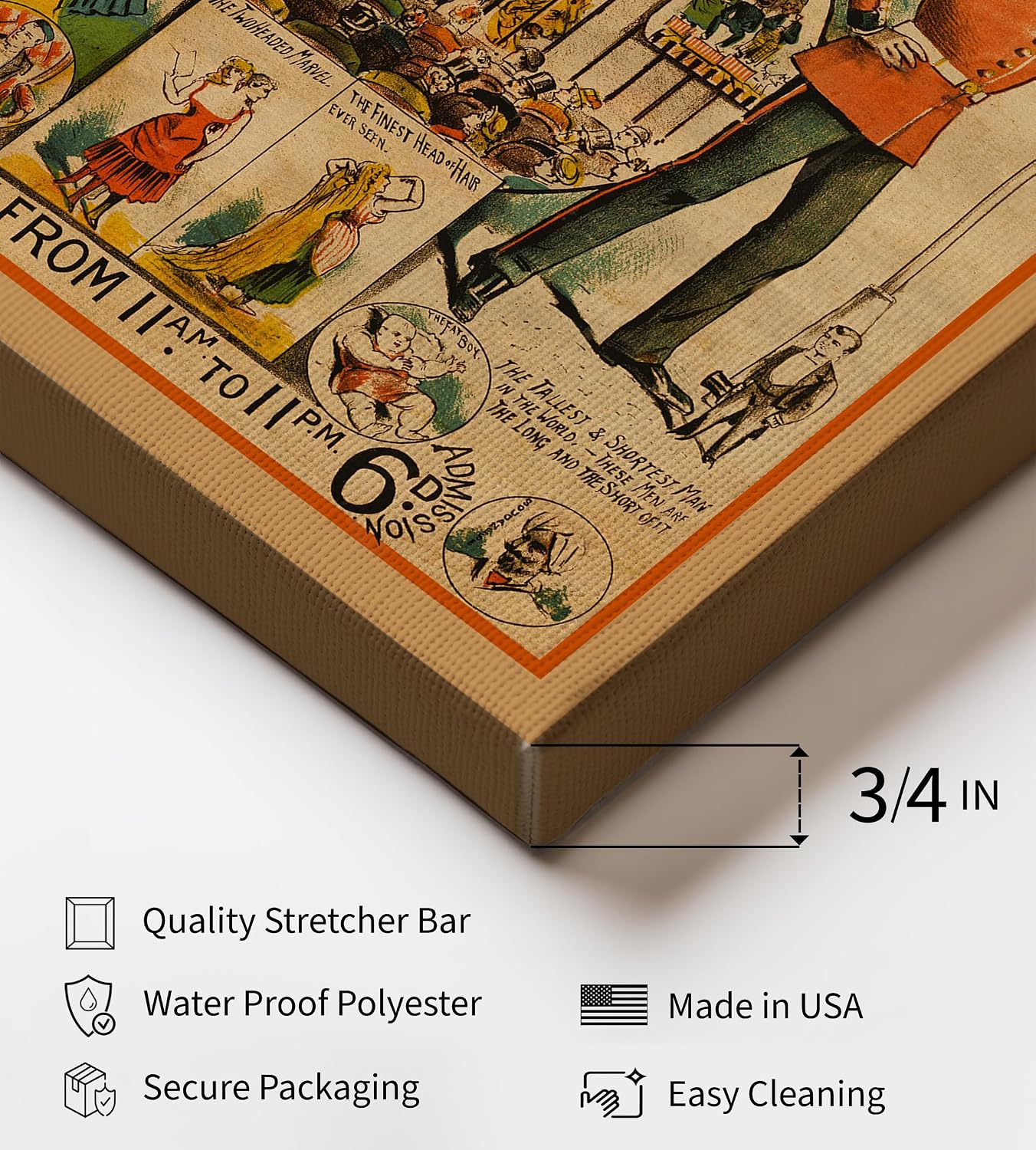Poster Master Vintage Watson's Canvas - Retro Watson s Living Curiosities Museum Print - Victorian Circus Art - Gift for Men, Women, Circus Fans - Decor for Home, Office - 8x10 STRETCHED Canvas
