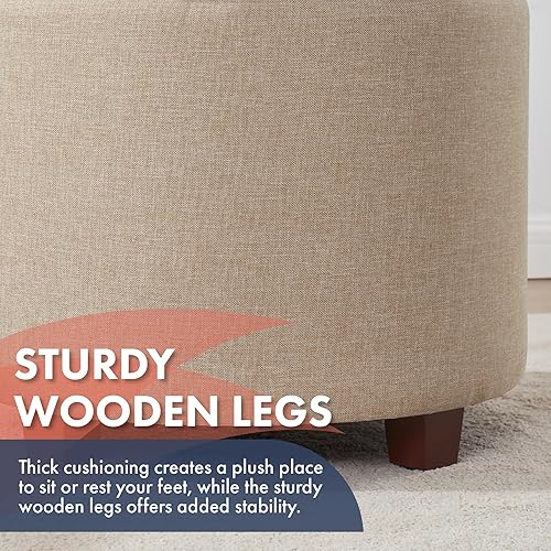 Miniatura 5 de Ornavo Home Decor - Otomana redonda con almacenamiento, taburete redondo para tocador, puf otomano con almacenamiento para sala de estar y Lino