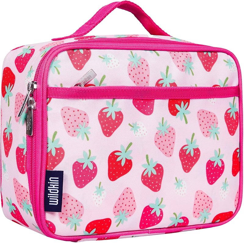 Fiambrera aislada para niños Wildkin, fresa | El interior forrado de PEVA se limpia con toallitas y ayuda a mantener los alimentos frescos, de 3 a 15 años, combina con la mochila para niñas Wildkin.