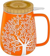 amapodo Tea Cup with Lid and Strainer - Large Porcelain Tea Cup, 600 ml - XXL Cups Set, Orange - Plastic-Free
