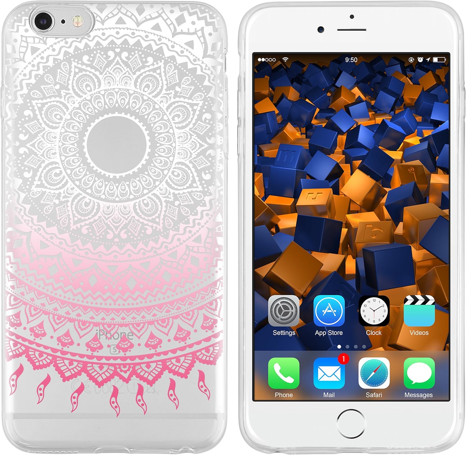 mumbi Mobile Phone Case Compatible with iPhone 6 / 6S with Mandala Motif Pink/Transparent, Mandala transparent pink - Image 3