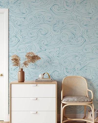 Miniatura 3 de Ocean Waves - Papel tapiz autoadhesivo extraíble, papel tapiz de ondas autoadhesivas, papel tapiz para despegar y pegar (1 rollo de 24 pulgadas de