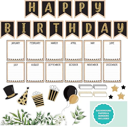 115 piezas de decoración de tablero de anuncios de feliz cumpleaños con papel de fondo y borde, juego de tablón de anuncios de feliz cumpleaños,