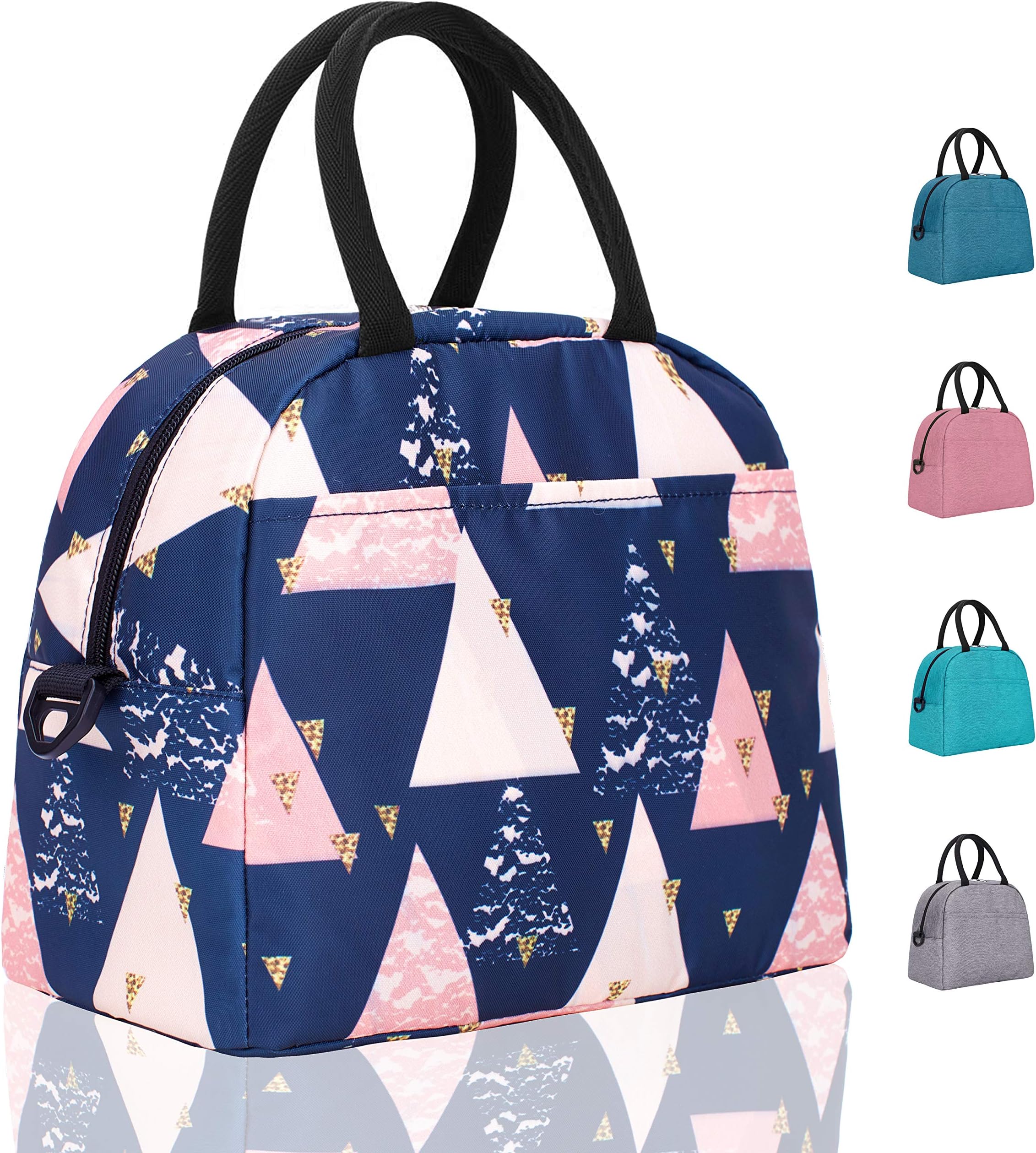 Elvira Insulated Tote Lunch Bag with Removable Adjustable Shoulder Strap for Women Water Resistant Reusable Cooler Lunch Box for Work School Picnic Hiking Beach-Triangle