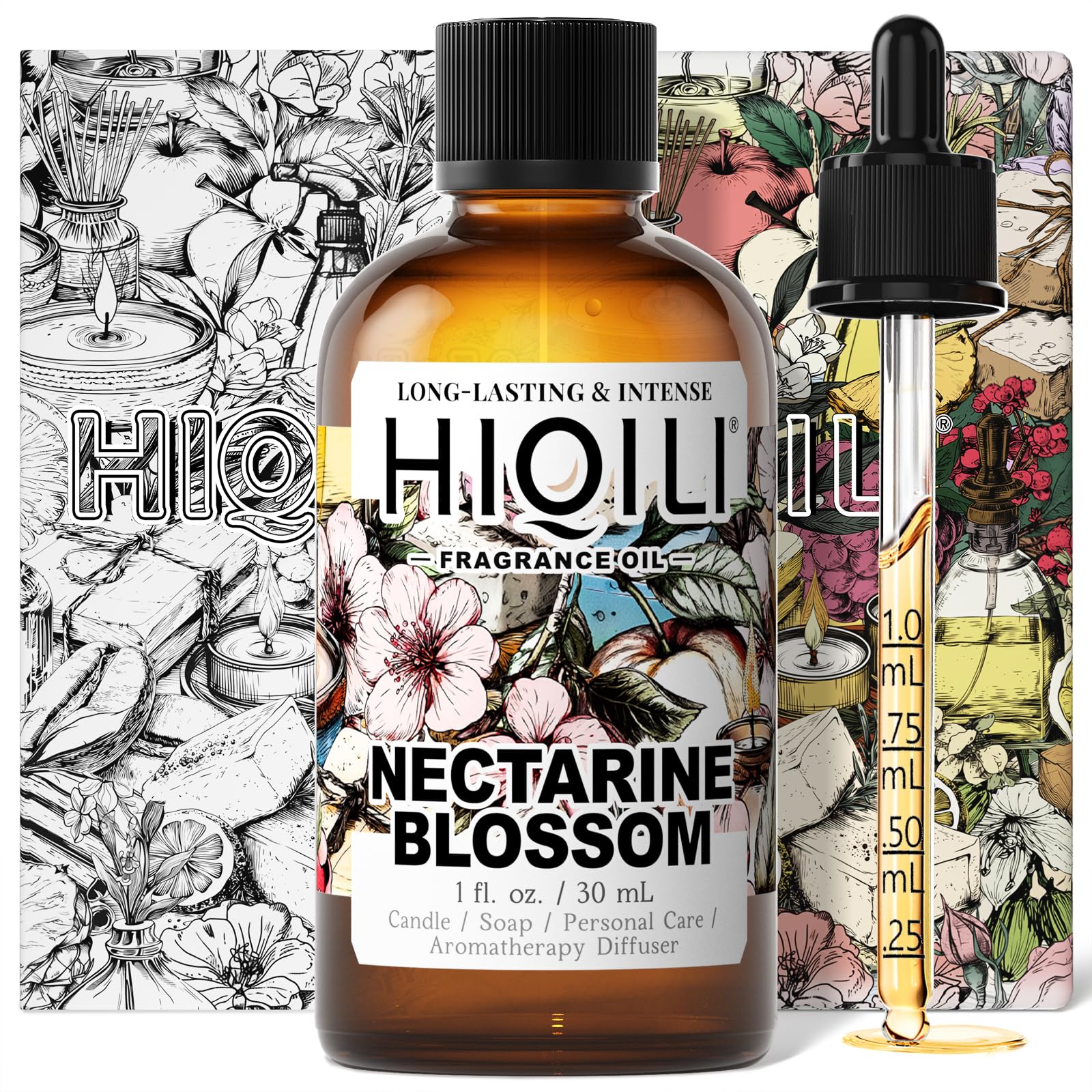 HIQILI Nectarine Blossom Fragrance Oil for Candle & Soap Making, Essential Oil Diffuser Use, Add to Body Lotion, Dryer Balls - 1 Fl Oz