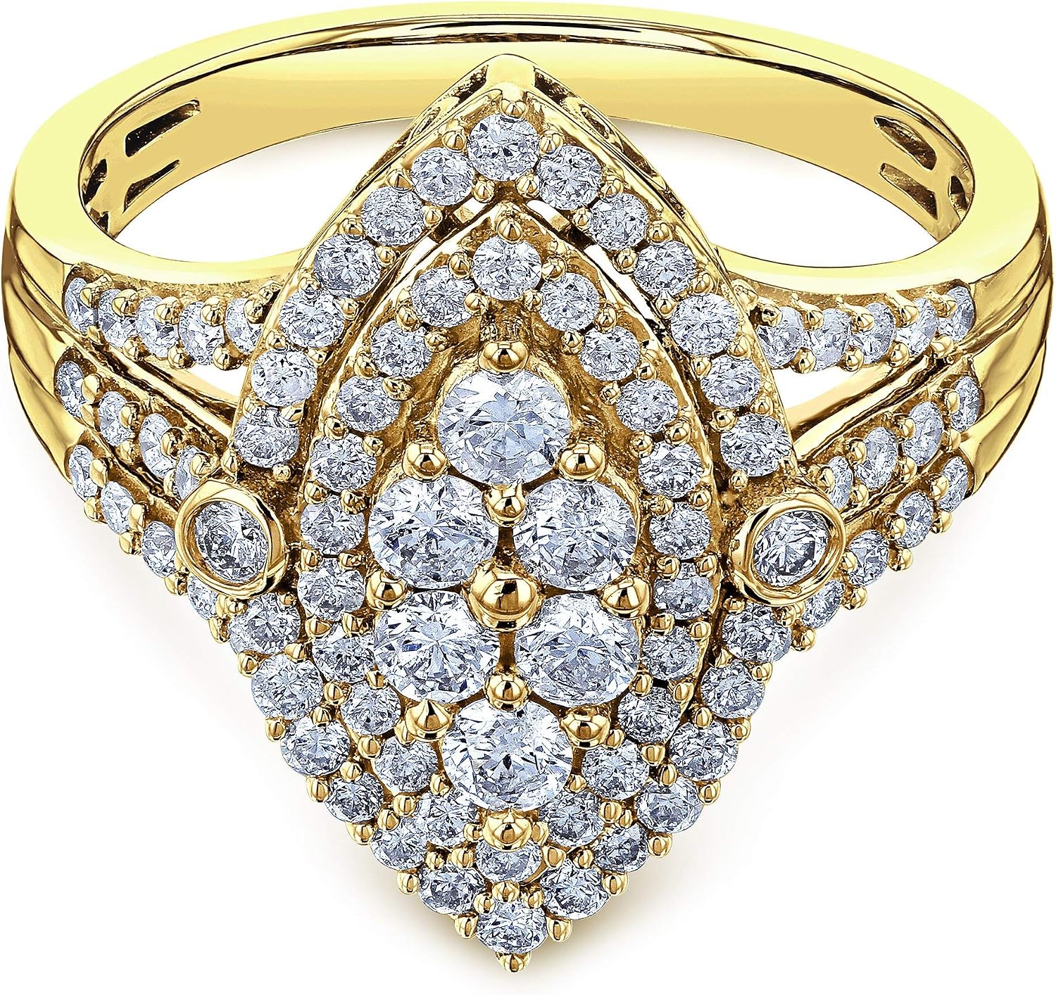 Kobelli 1 Carat Marquise Cluster Split Shank Diamond Ring 10k Yellow Gold