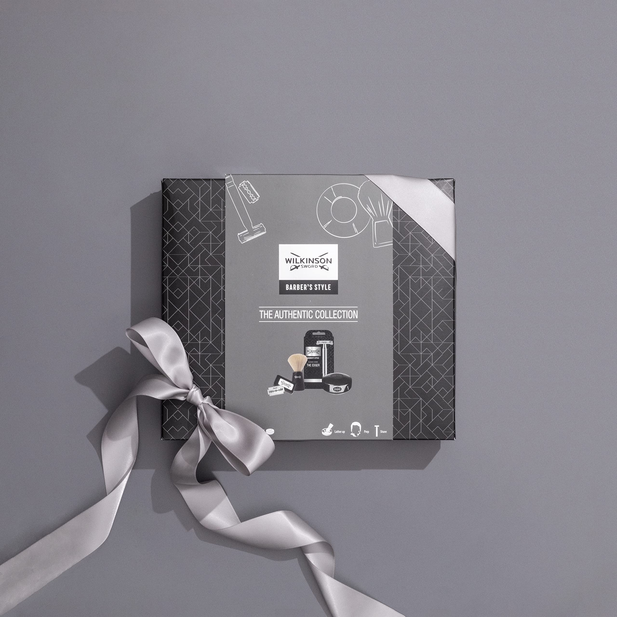 Wilkinson Sword Barber's Style - Confezione Regalo The Authentic Collection - Contiene 1 Rasoio The Edger, 5 Lame di Ricarica The Edger, 1 Pennello da Barba e 1 Sapone da Barba in ciotola