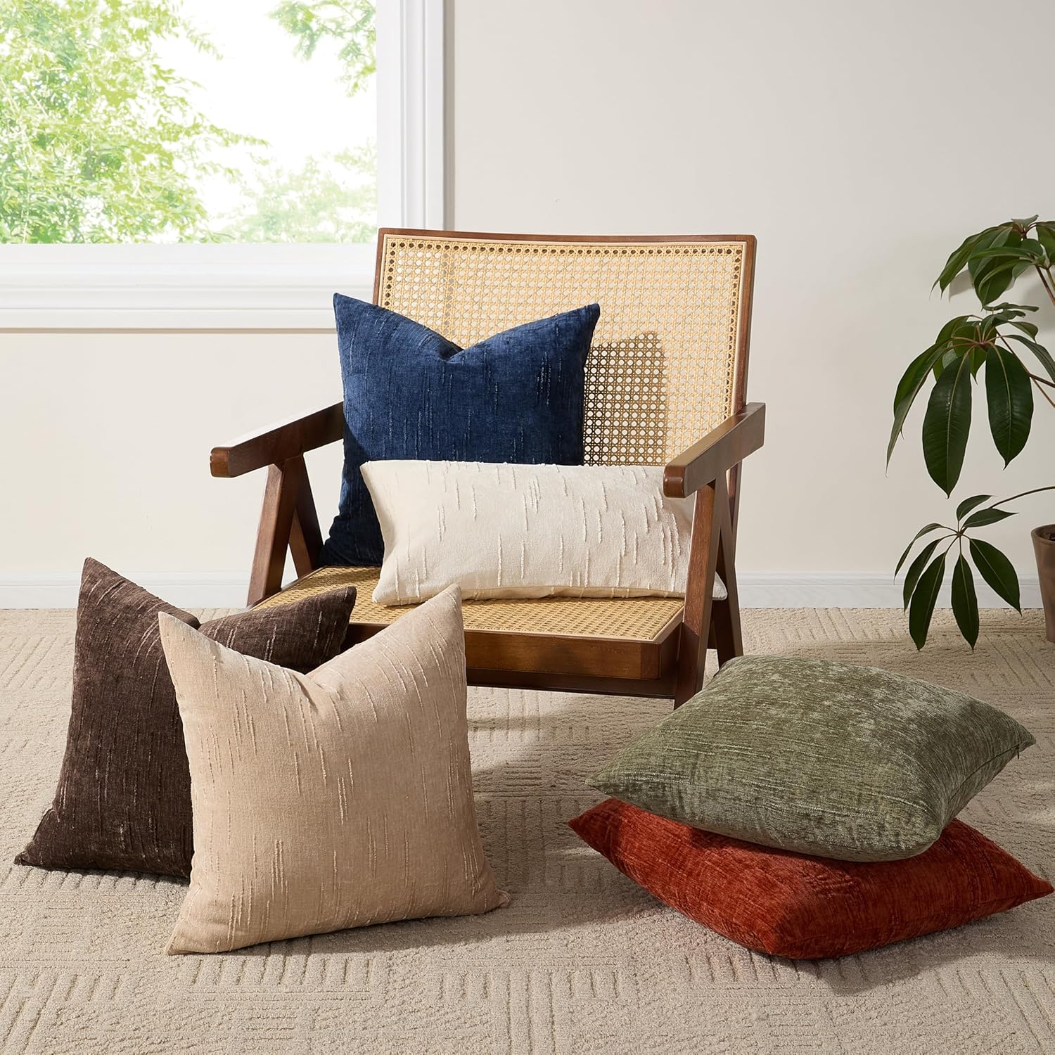 Set of 2 Summer Decorative Throw Pillow Cover 24x24, Solid Farmhouse Neutral Cushion Covers with Hidden Zipper, Soft Textured Throw Pillows for Bedroom Living Room Couch,White