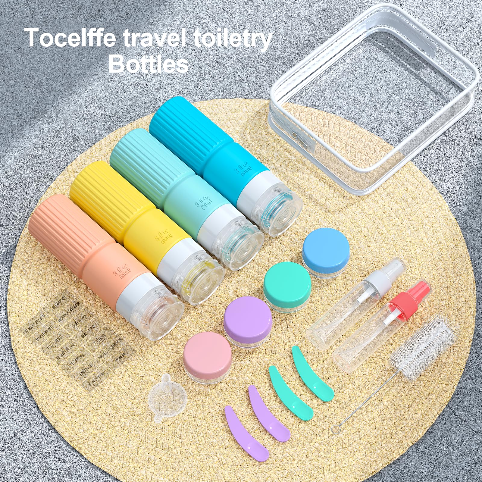19-Piece TSA Approved Travel Bottles Set - Leak Proof Silicone Toiletry Containers With Bag