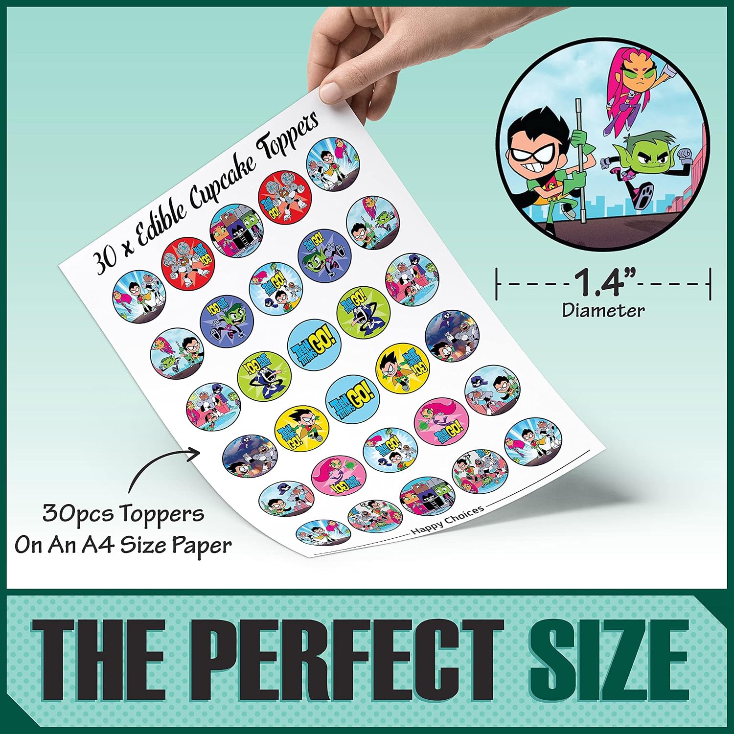 30 x Edible Cupcake Toppers Themed of Titans Go Collection of Edible Cake Decorations | Uncut Edible on Wafer Sheet