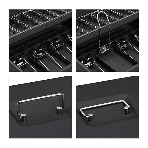 Relaxdays Cash Box, Coin Counter Tray Lockable Portable Change & Notes, H x W x D: 8.5 x 30.5 x 24.5 cm, Iron, Black - 7
