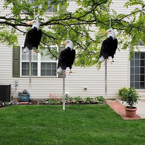 Miniatura 6 de Búho para mantener alejados a los pájaros, paquete de 5 búhos falsos de pájaros, decoración reflectante para pájaros colgantes, dispositivo de