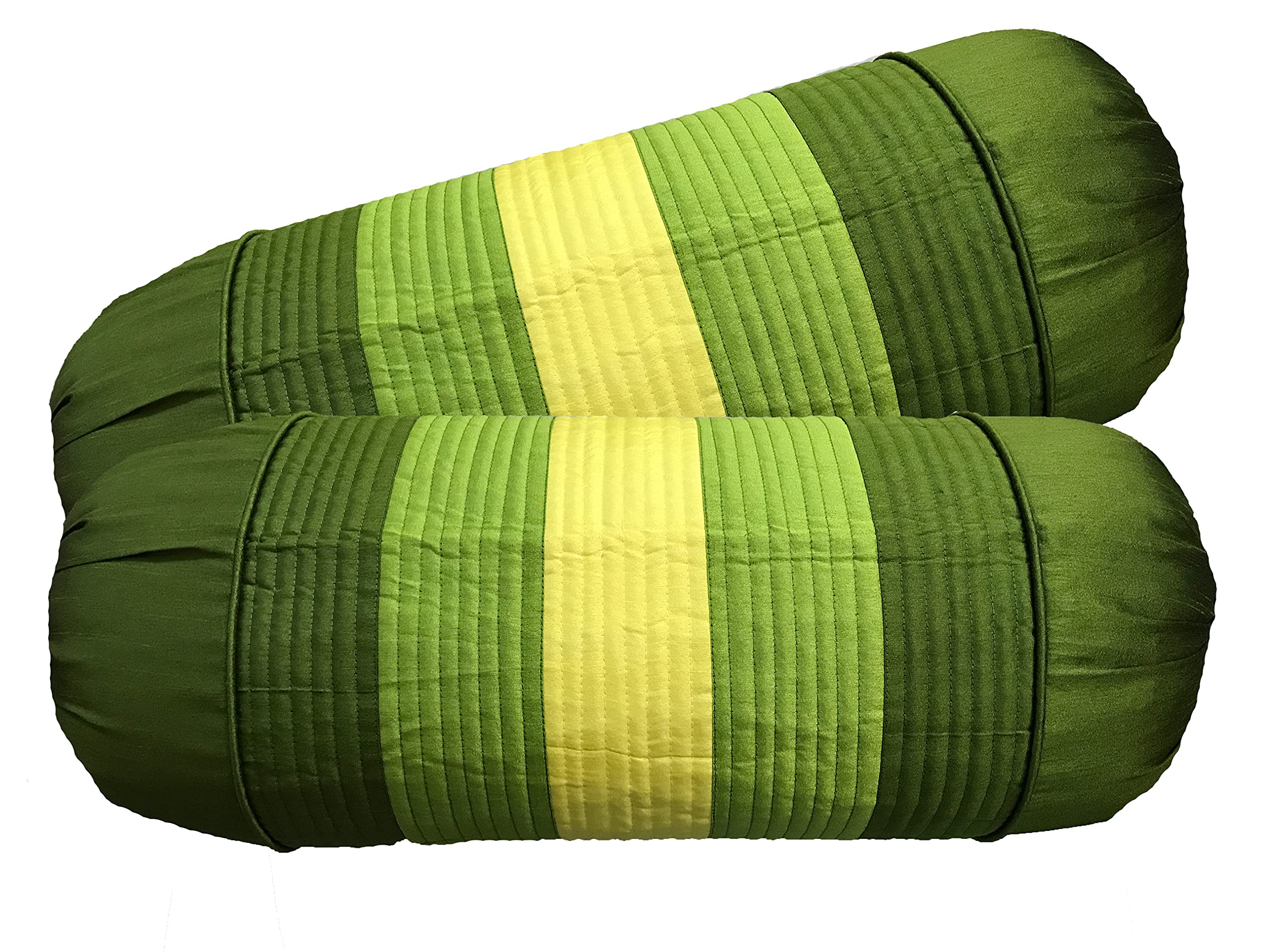 Dupion Silk Stripes Bolster Cover 2 pcs (Green)-image-2