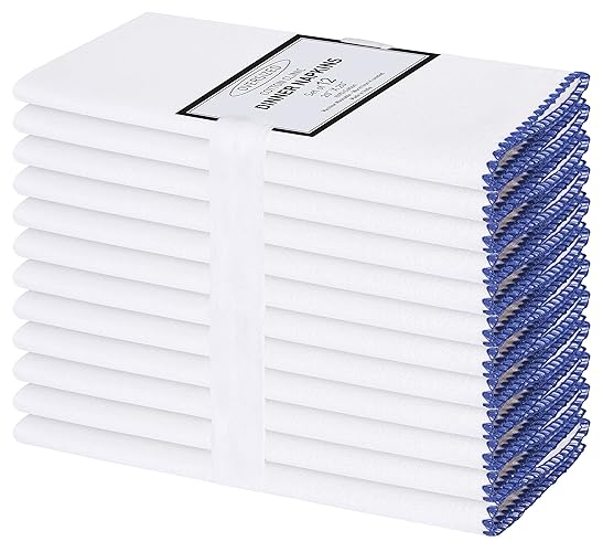 Cotton Clinic Cloth Napkins with Trim - Everyday Use Table Dinner Napkins - Soft Durable Washable - Ideal for Dinner Party Wedding Christmas Easter - Set of 12-20x20 inches Navy Blue White Napkins