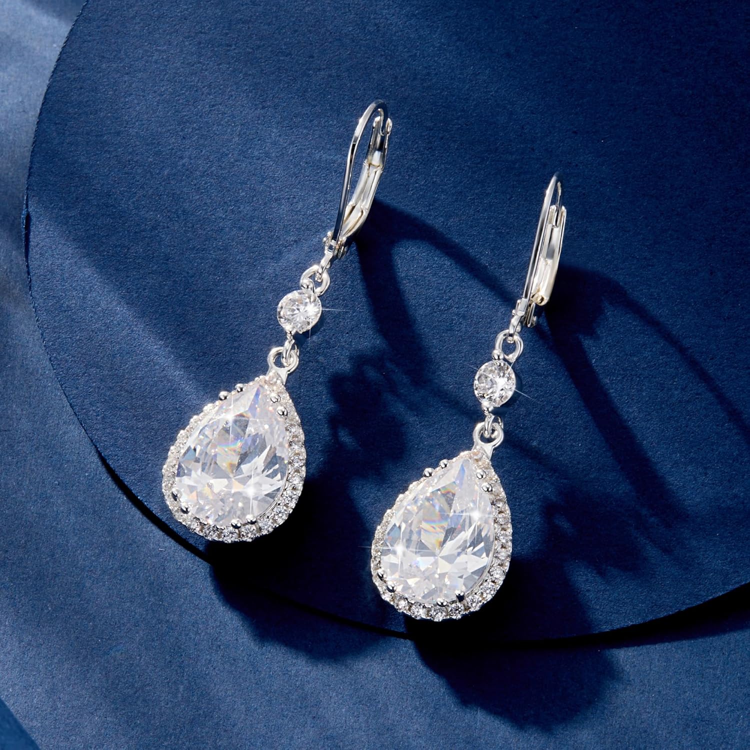 925 Sterling Silver Teardrop Dangle Earrings for Women, ALEXCRAFT Wedding Earring for Brides Emerald Green Bridal Leverback Cubic Zirconia Bridesmaid Dangling Drop Rhinestone Earings Hypoallergenic - Image 6