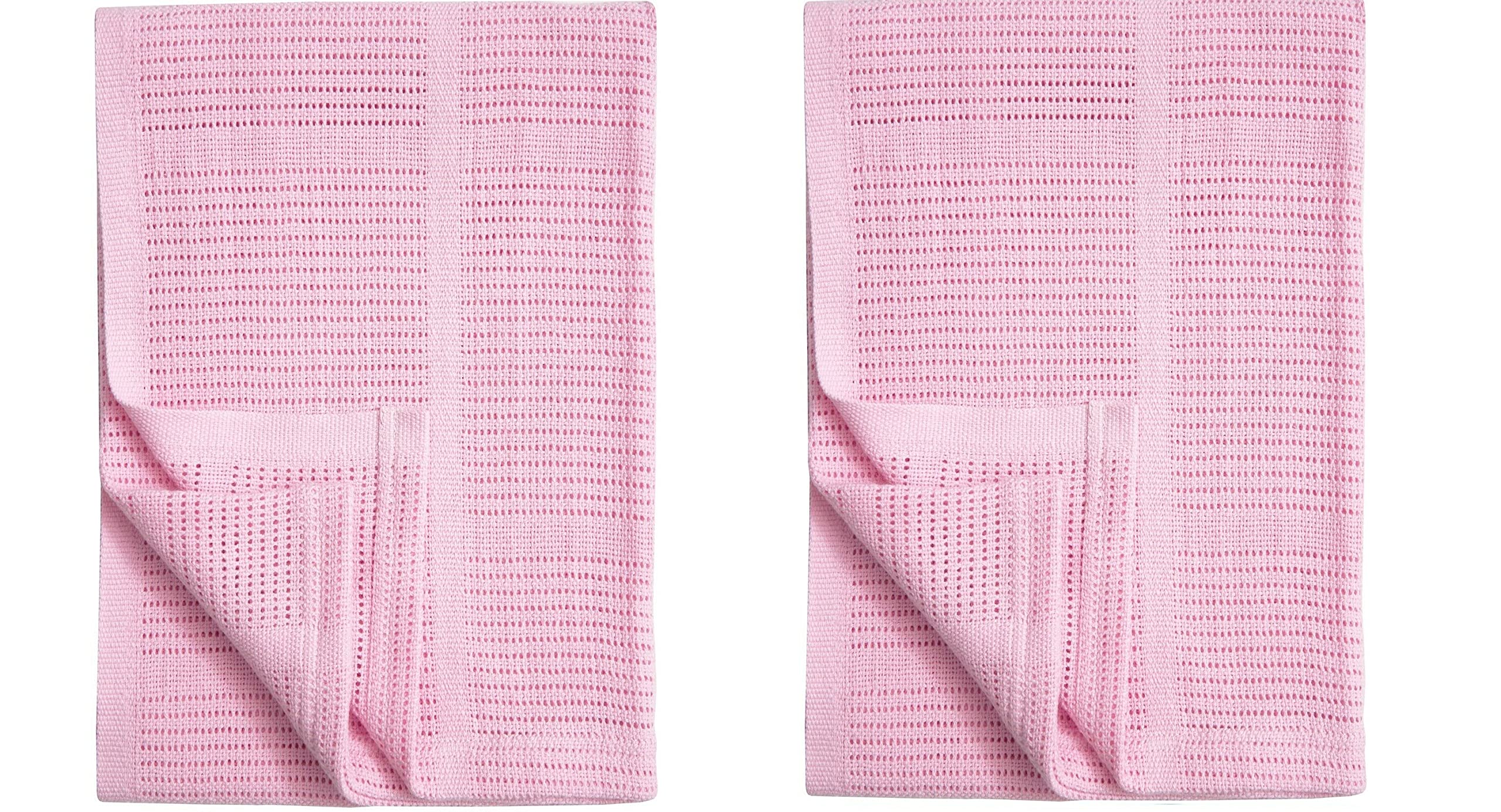 KAM Labelz Pack of 2 Newborn Baby Girl Boy Unisex Extra Soft Light Weight Cellular Blankets| 100% Cotton Machine Washable| Fits for Moses Basket Pram Crib Travel Car Home| 70 X90 CM Value Pack (Pink)