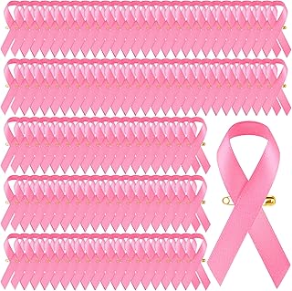 Hiwooii 300 Pack Pink Ribbon Pins Bulk Breast Cancer Ribbon Pins Breast Cancer Awareness Pins Hope Pink Ribbon Lapel Pins for Women Girls Safety Charity Event Survivor Campaign Party Favors