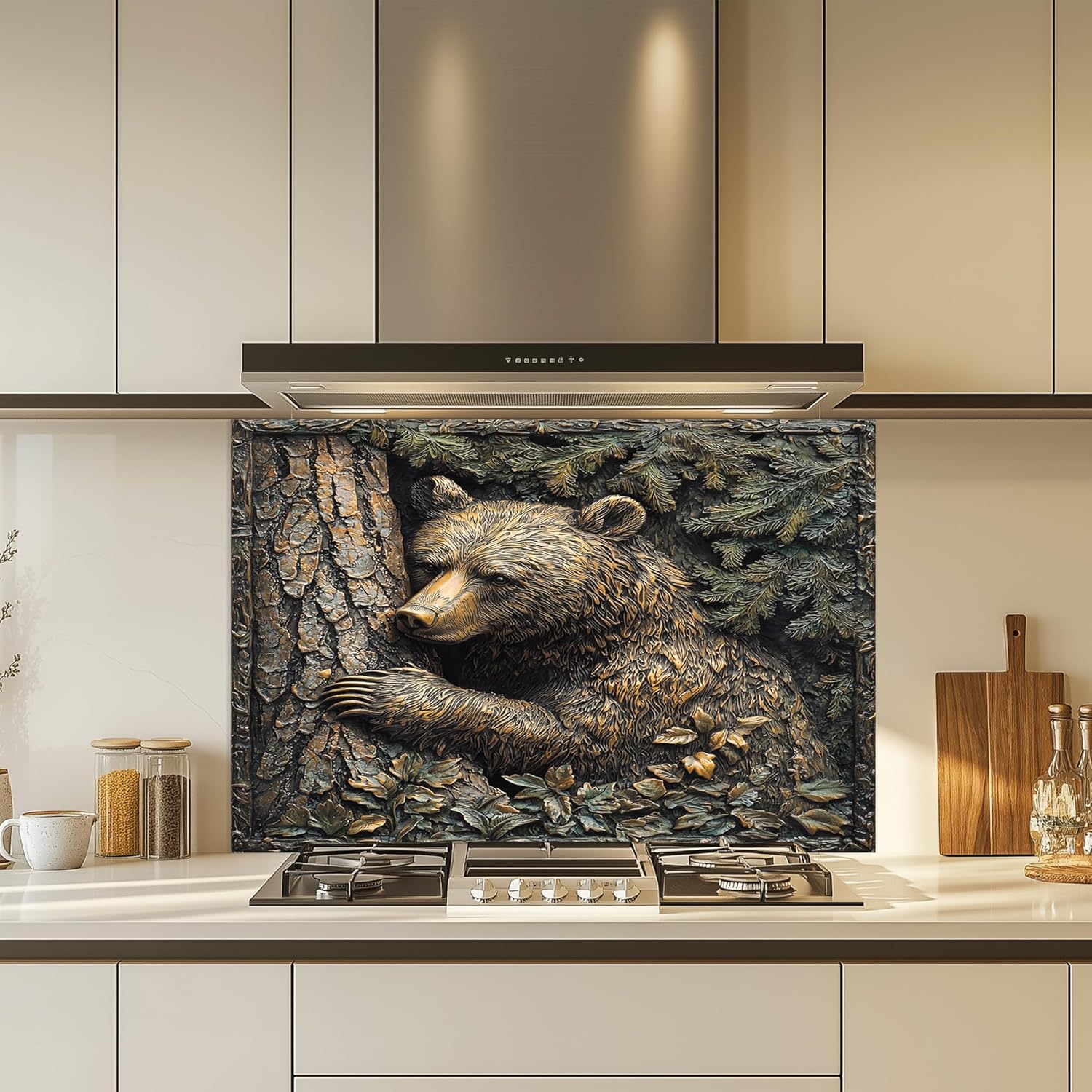 Tempered Glass Backsplash for Kitchen, Bear Glass Backsplash, Copper Look Backsplash for Kitchen Wall, Rustic Kitchen Backsplash, Easy to Install Stove Backsplash