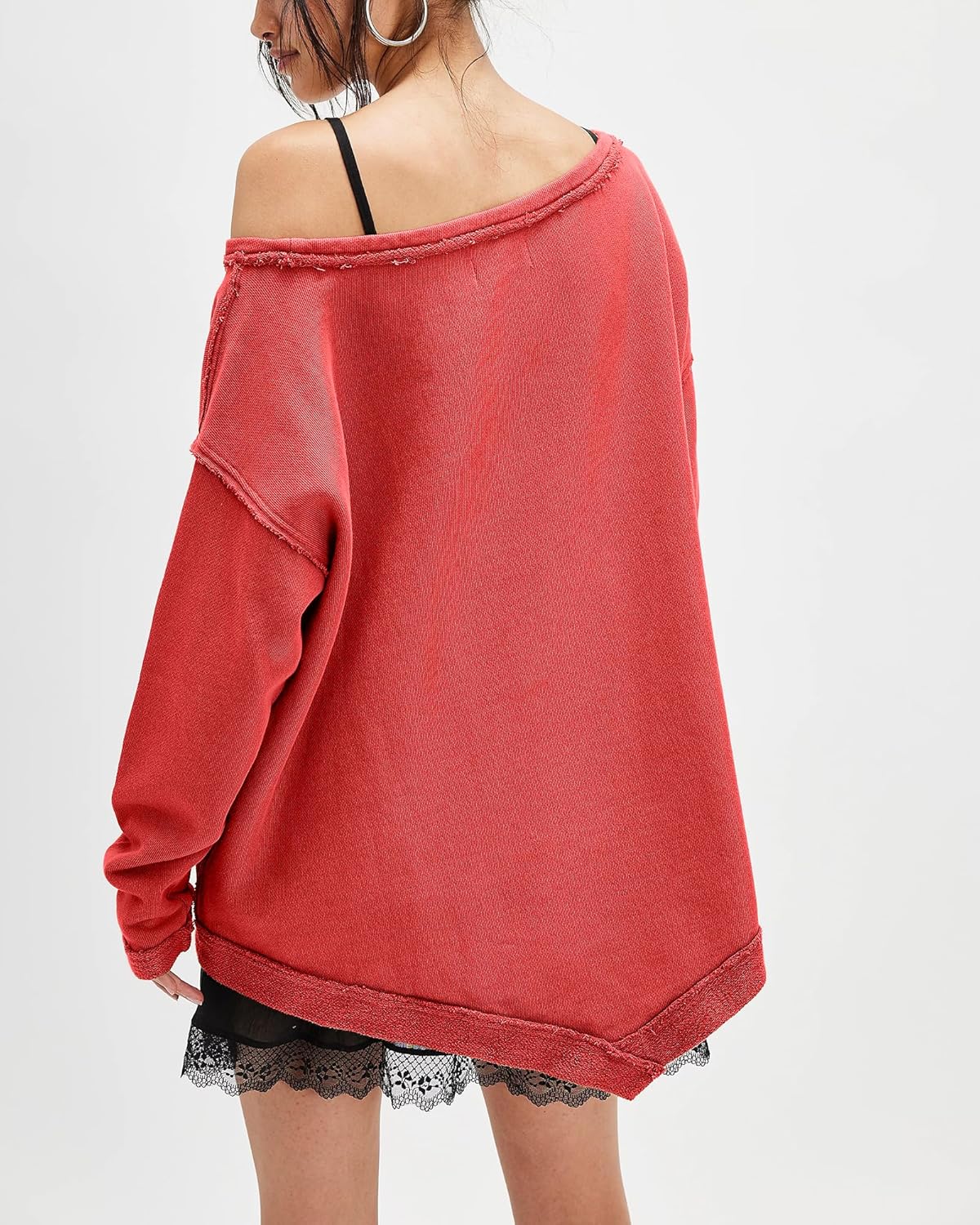 Locachy Women's Oversized Off The Shoulder Sweatshirt Long Sleeve Slouchy Shirt Pullover Tops - Image 2