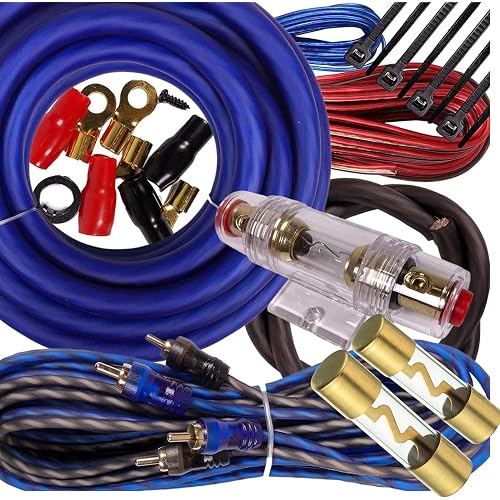 WAR Zone 2600W to 6000W 4 Gauge Amp Kit Amplifier Install Flexible Wiring Complete 4 Ga Installation Cables for Installer and DIY Hobbyist - Blue