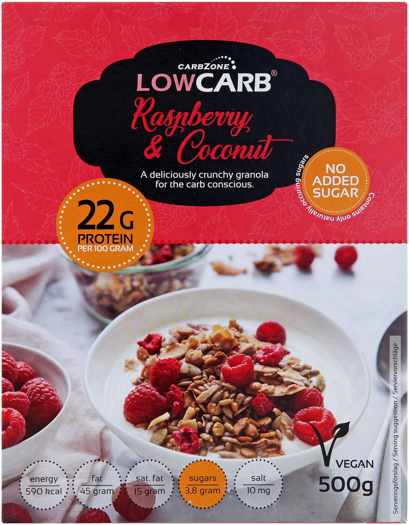 CarbZone Low Carb Raspberry and Coconut Granola Cereal 500 g