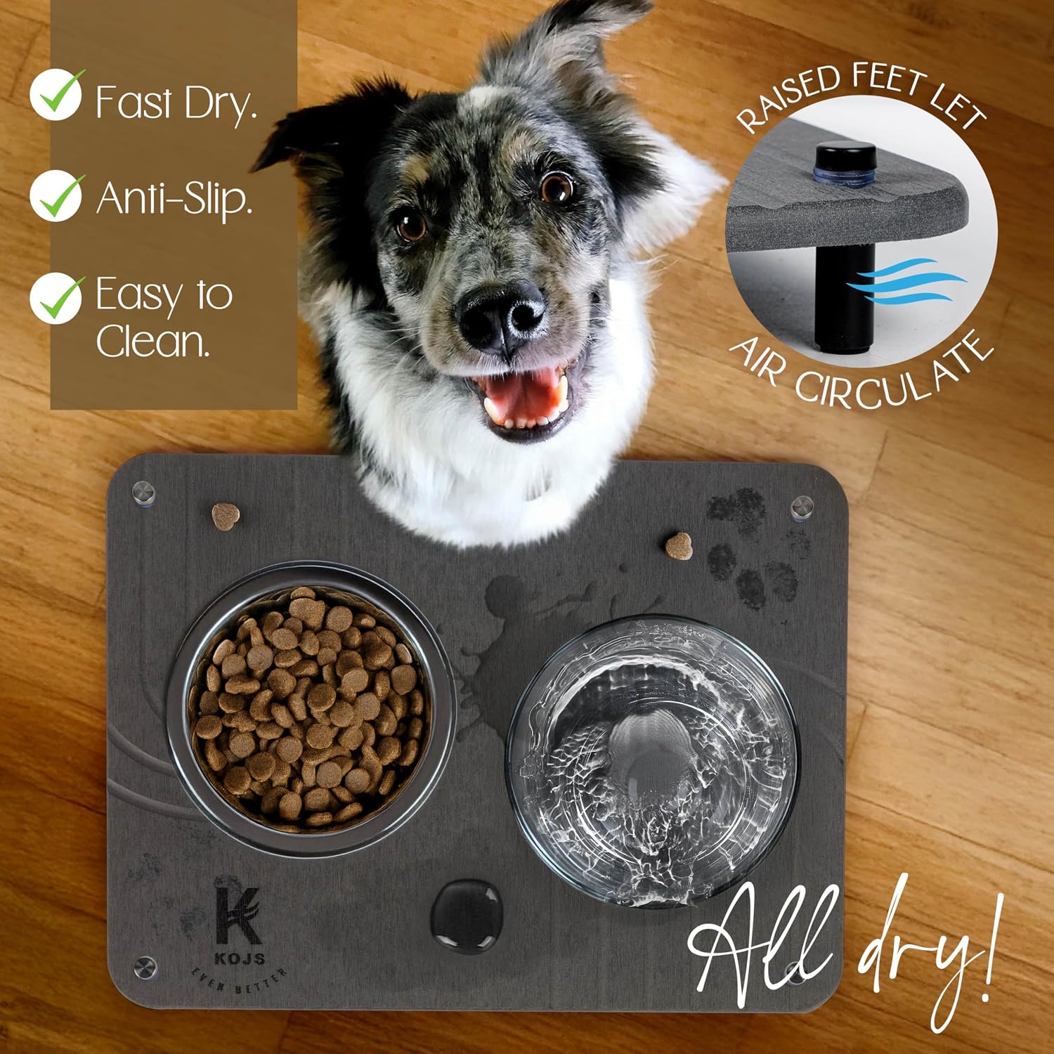 Stone Dish drying mat for Kitchen counter, diatomite stone dish anti- slip feet, quick drying, Odorless, Heat Resistant, eco-friendly mat 15.7 “x 11.8 “, and mini mat (DARK GRAY, 15.7 “ x 11.8 “)