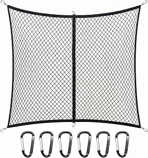 Cargo Net for Pickup Truck Bed, 47.2" x 47.2" High-Elasticity Stretchable Mesh Net, Heavy-Duty Fine Luggage Organizer with Metal Carabiner, Foldable Accessory for Truck Boat ATV SUV (Black)