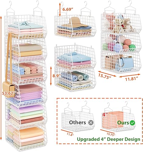 Miniatura 3 de Organizador de armario colgante de profundidad extendida de 6 niveles, estantes colgantes de almacenamiento con ganchos para colgar ropa, suéteres,
