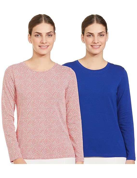 Symbol Women's Solid Cotton Stretch Full Sleeve Round Neck Regular Fit T-Shirt (Available in Plus Sizes)