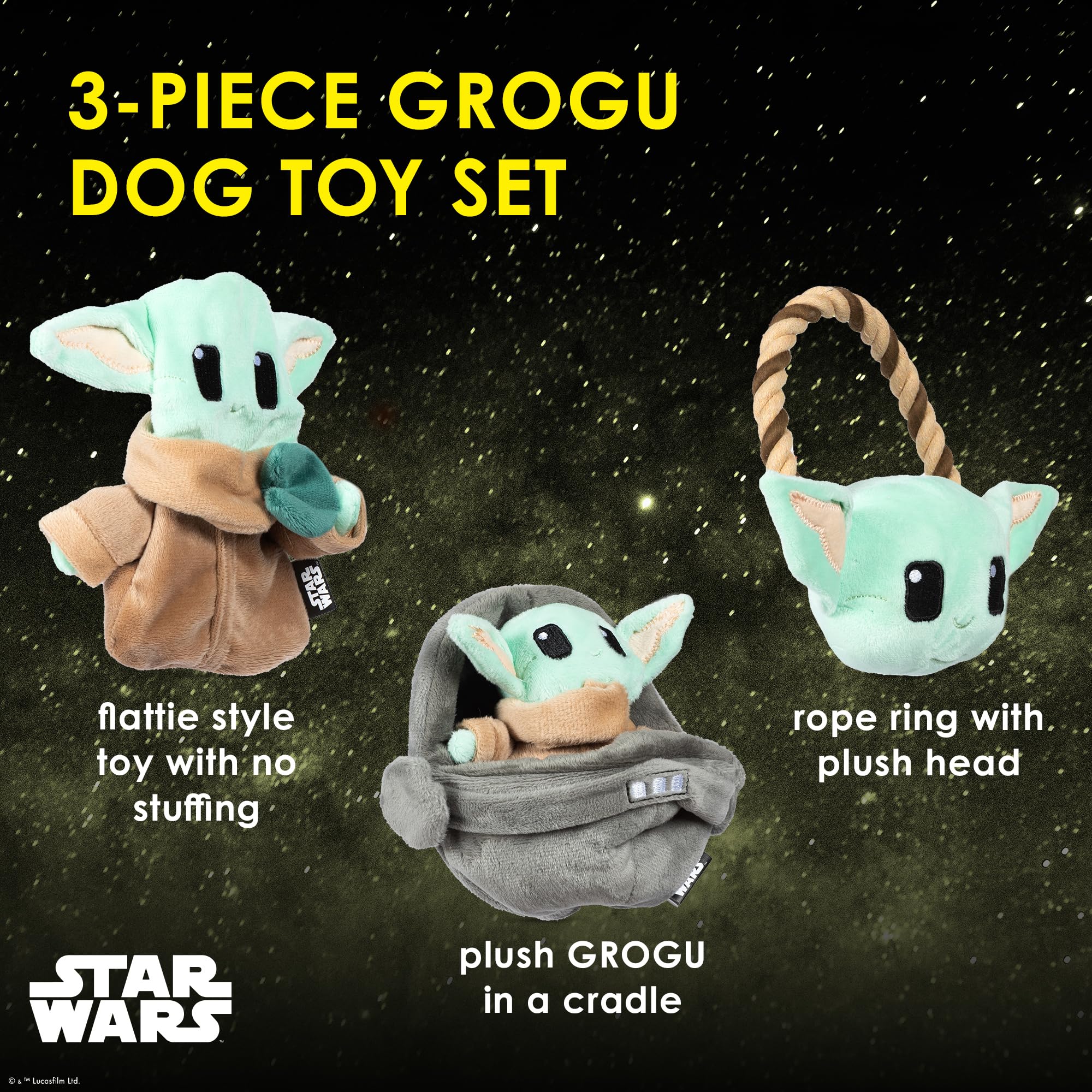 Pet Supplies : STAR WARS for Pets GROGU 3 Piece Collection - Cradle Plush,  Flattie, and Rope Ring Dog Toys - Fabric Squeaky Plushes for All Dogs,  Officially Licensed : Amazon.com