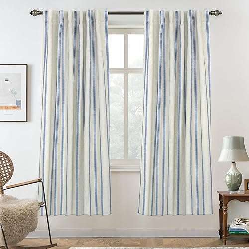 Vista 21 de DriftAway - Cortinas de mezcla de lino estilo granja opacas de 96 pulgadas de largo para dormitorio, cortinas de lino con rayas verticales Gris