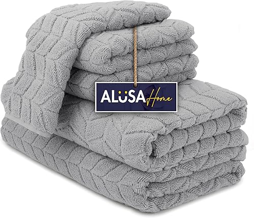 Alusa Home Toallas de baño de lujo ultra suaves y afelpadas de 700 GSM 100% algodón de fibra larga Notablemente absorbentes y extra grandes Juego