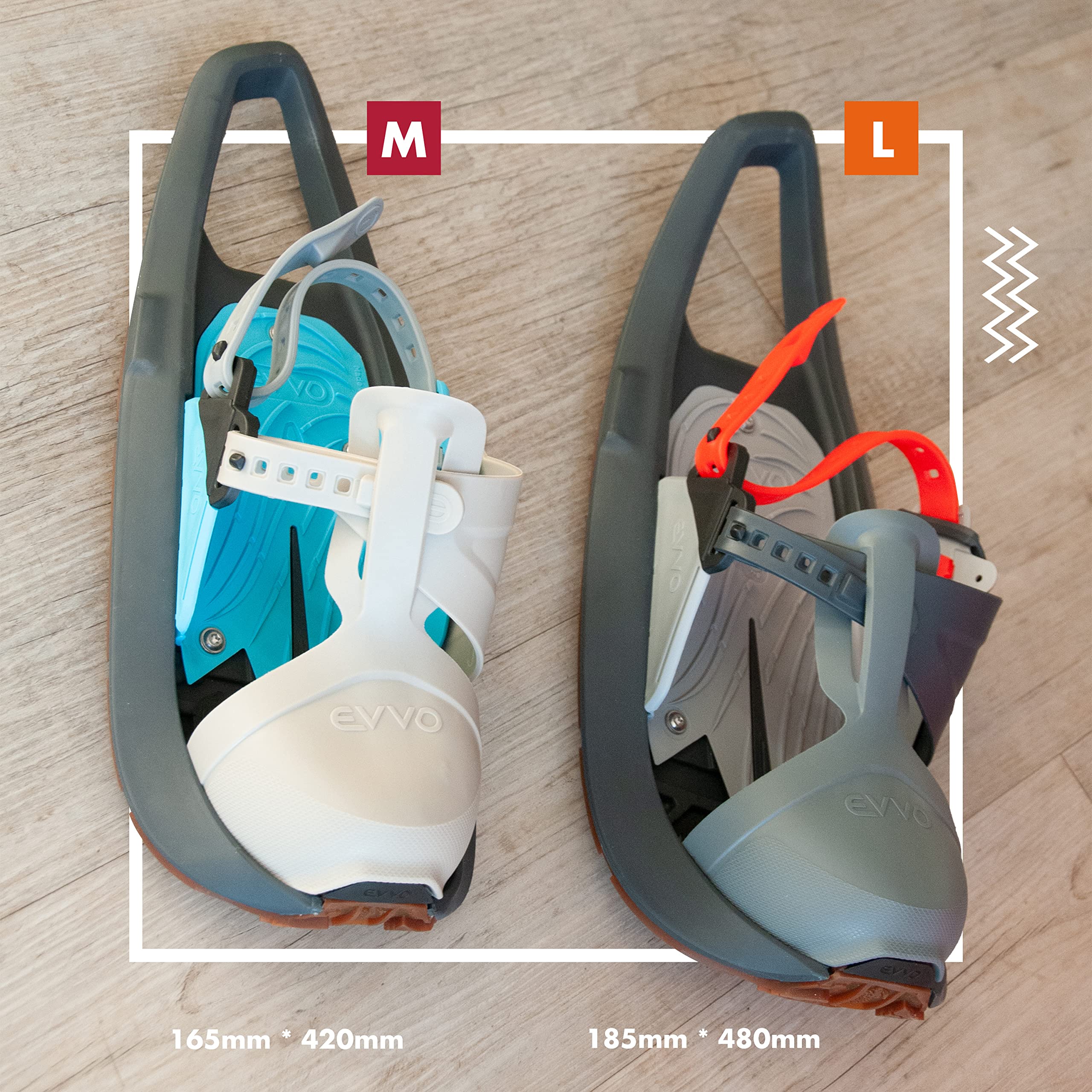 EVVO - TOREE - Raquette à Neige Made in France avec Semelles Biosourced90® Cloutées Michelin®, Fixations Réglables, pour Homme et Femme avec Sac de Transport Inclus, Tout Terrain, Randonnée Neige