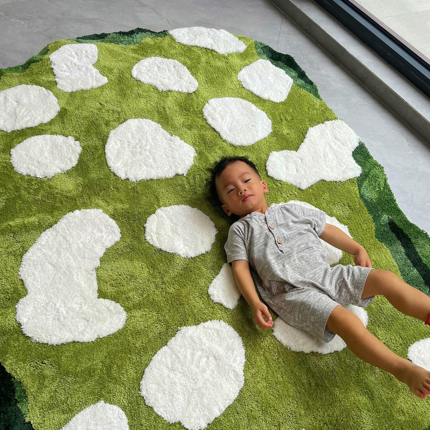 3D Soft Shag Rugs Tufted Accent Rugs with Moss-Covered Stones Design Kids Playrug Non Slip Machine Washable Nursery Bedroom Bedside Playroom Bathroom High-Low Pile 4.5x6.5ft