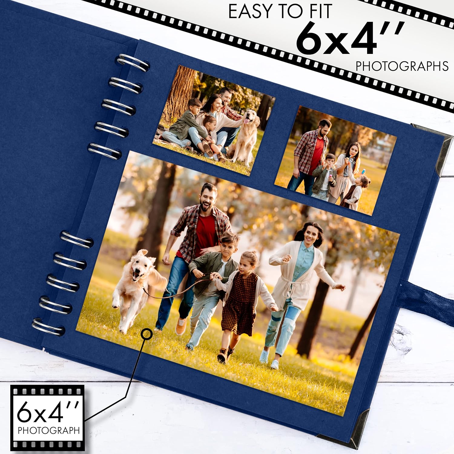 Bstorify Square Scrapbook Photo Albums 7 x 7 Inch Blue Hardcover with Ribbon Closure - Ideal for Scrapbooking, Art & Craft Projects image 4