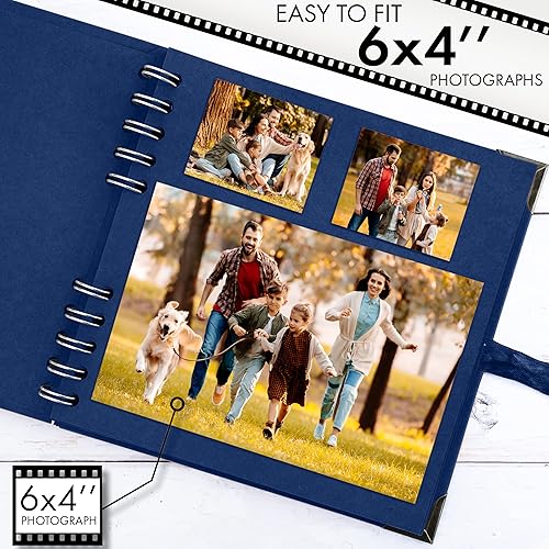 Miniatura 4 de Bstorify Álbumes de fotos cuadrados para álbumes de recortes, 36 páginas (7 x 7 pulgadas), papel grueso azul, tapa dura, esquinas de metal, cierre